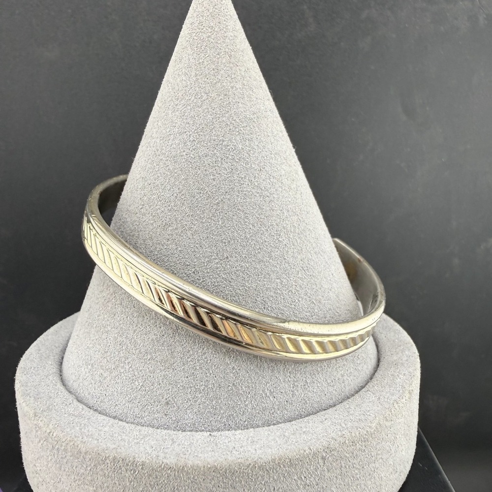 Vintage Estate Cuff Bracelet Silver Tone Magnetic Textured 7in
